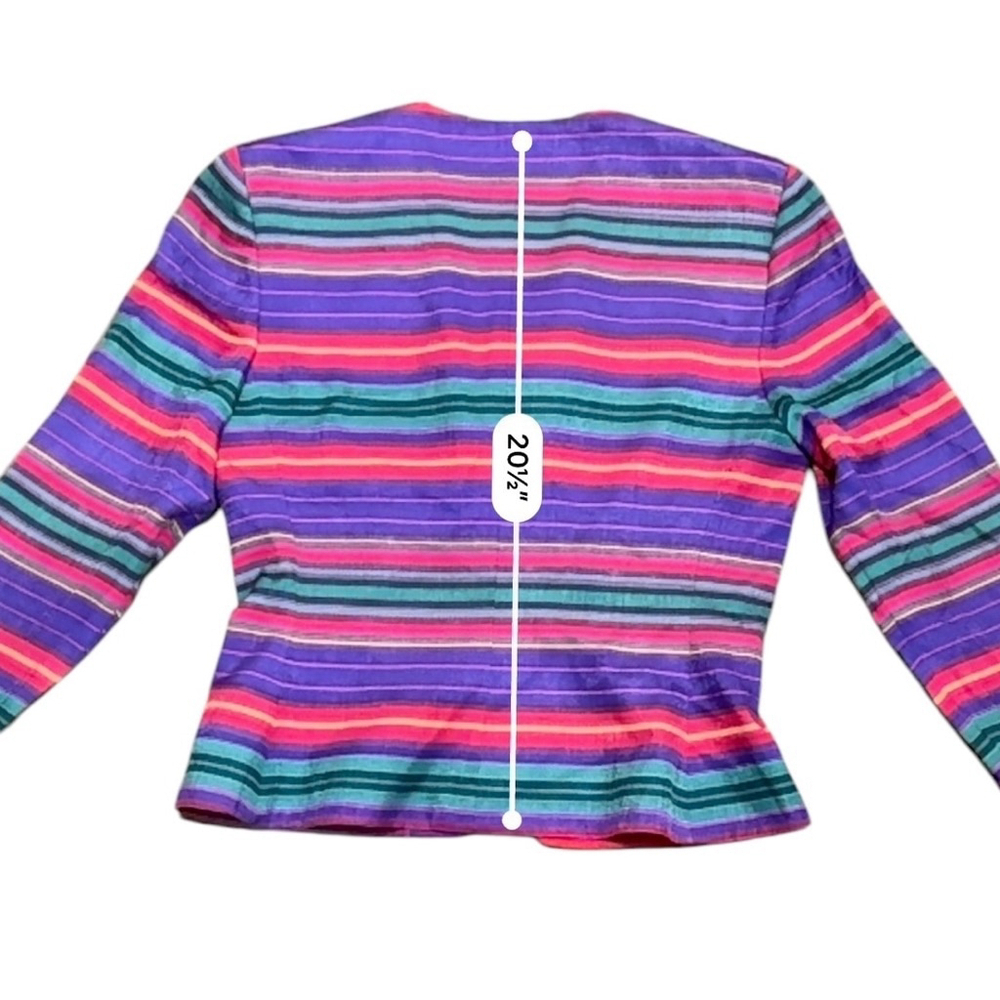 Vintage Adrianna Papell Women’s Safe Silk Colorful Striped Jacket Size 4P - Picture 3 of 8